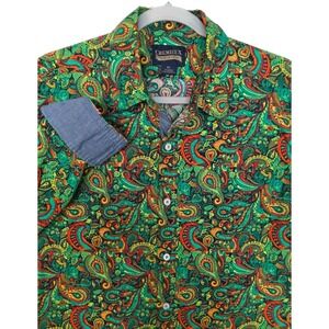 Cremieux Shirt Mens XL Green Paisley Long Sleeve Button Front Stretch Casual